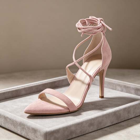 Pink Lace-Up Stiletto Heel Sandals