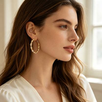 Gold Bamboo Hoop Earrings